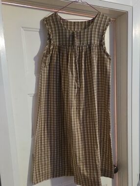 Handmade Womens  Brown Plaid Sleeveless Dress